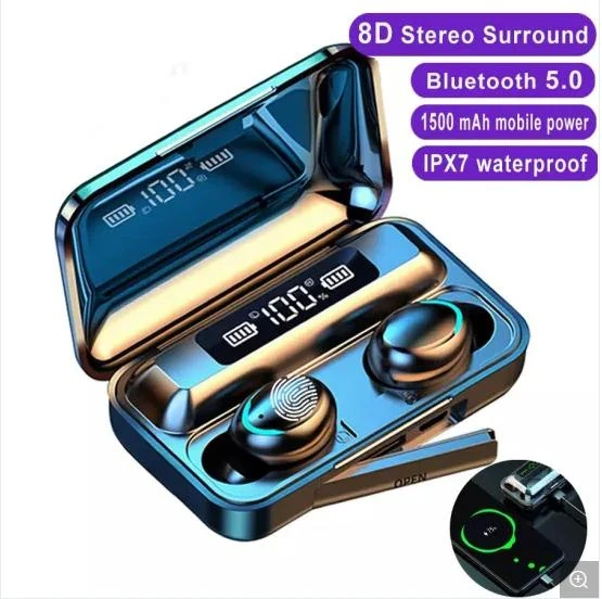 Wireless Earphone V5.0 F9-5 Tws Bluetooth Earphone LED Digital Display Touch with 1200mAh Headset Microphone