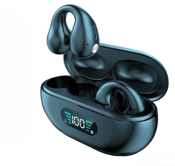 Wireless Earphones 5.3 Bone Conduction Earphones Ear Clip Design Touch Control LED Earbuds Sports Earphones