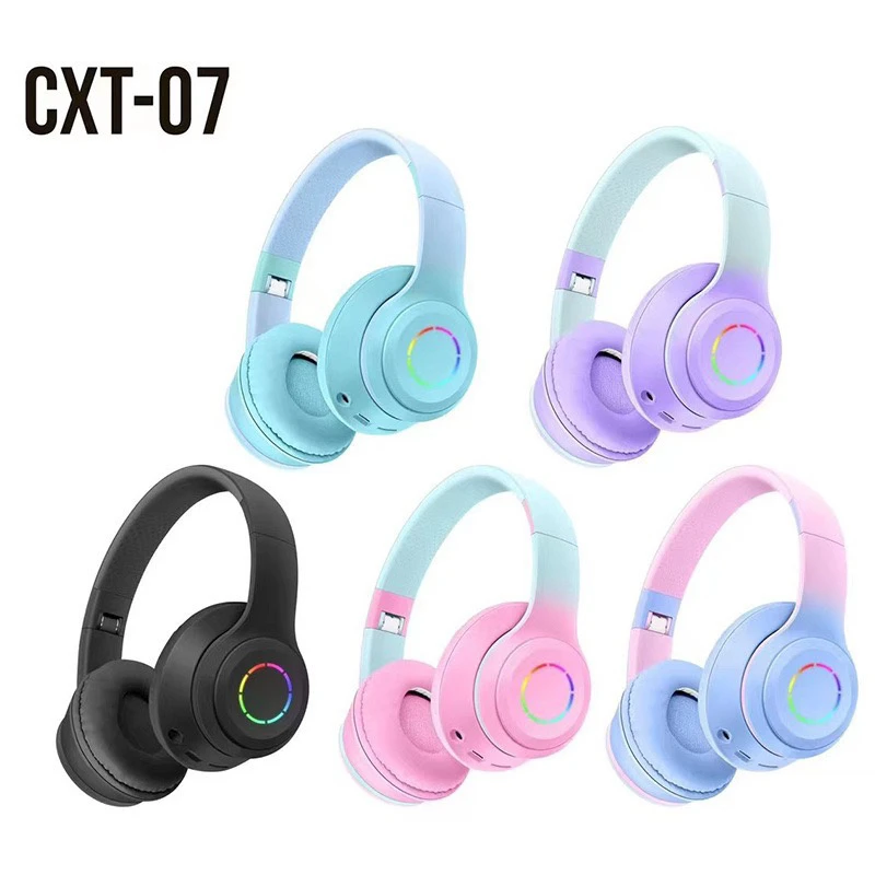 Wireless Headset Gradient Color Bluetooth Headphone Stereo Sport Earphone with Mic HiFi Bass Anti Noise Game Helmet Girls
