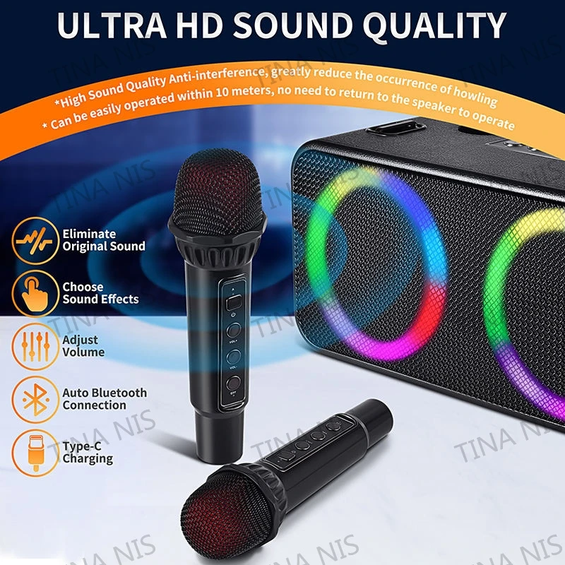 Wireless LED Light Family Party High Power Home Disco Sound Bar Bt Karaoke Speaker with Microphone
