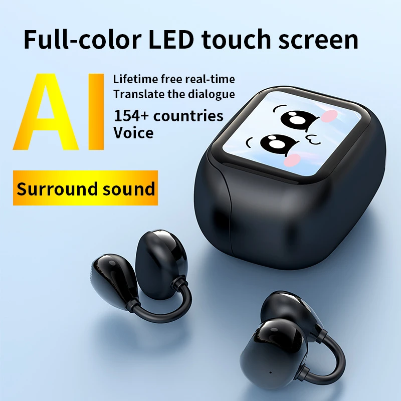 Wireless Open Ear Earphones Touch Screen Headset Ai Earbuds Translator Ear Clip with Display