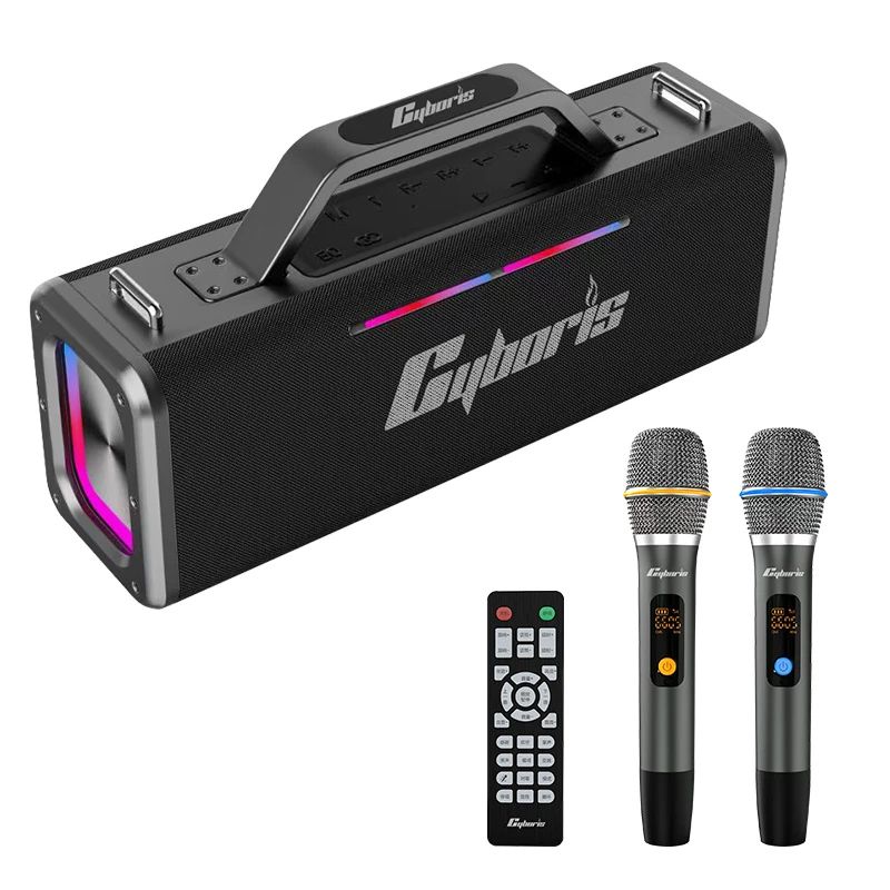 X12 Bluetooth PA Speaker Set with Two Wireless Microphones, Portable Bluetooth Karaoke Speaker System with Dual Microphones