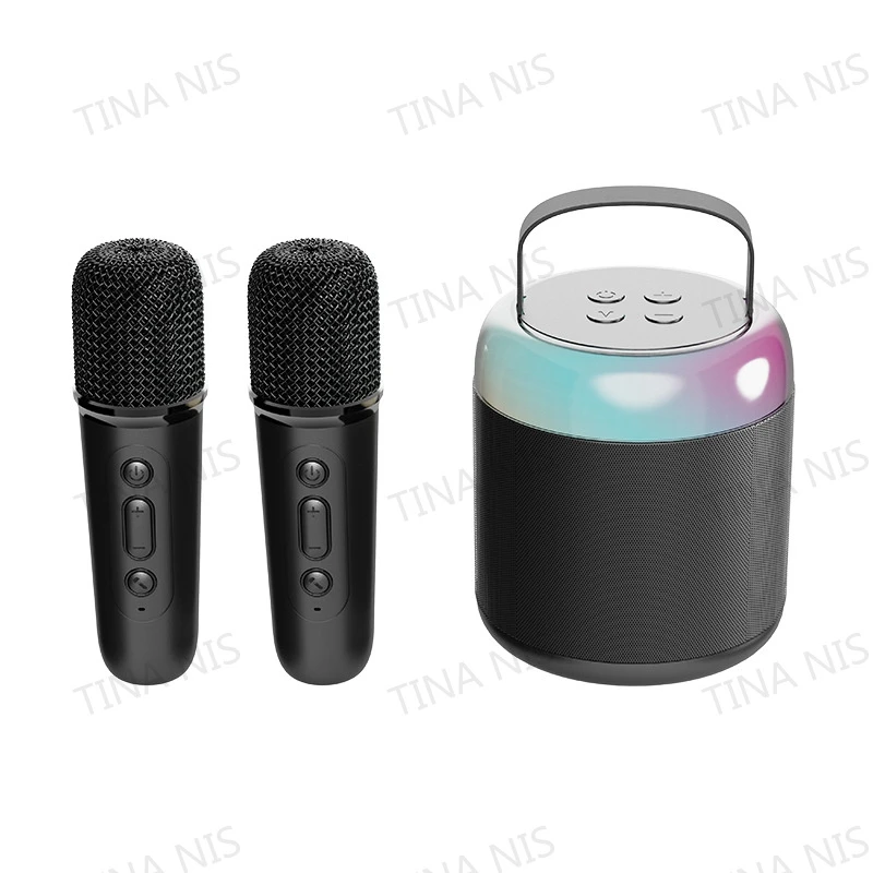 Y2 Handheld Wireless KTV Karaoke Machine with Dual Microphone Mobile Blue-Tooth-Compatible Outdoor Strap Speaker