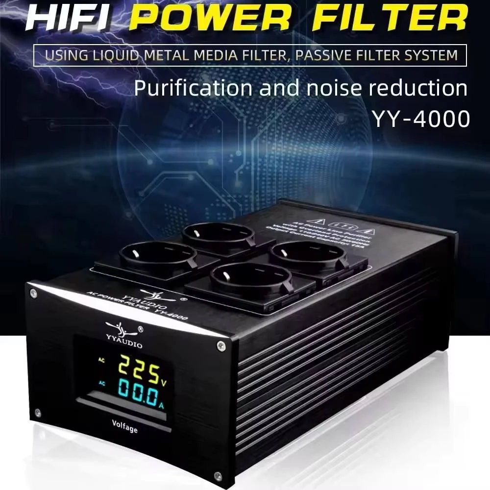YYAUDIO 4 Outlet 10A AC Power Filter with Surge Protection Filter and Noise Reduction Filter for HiFi Stereo System