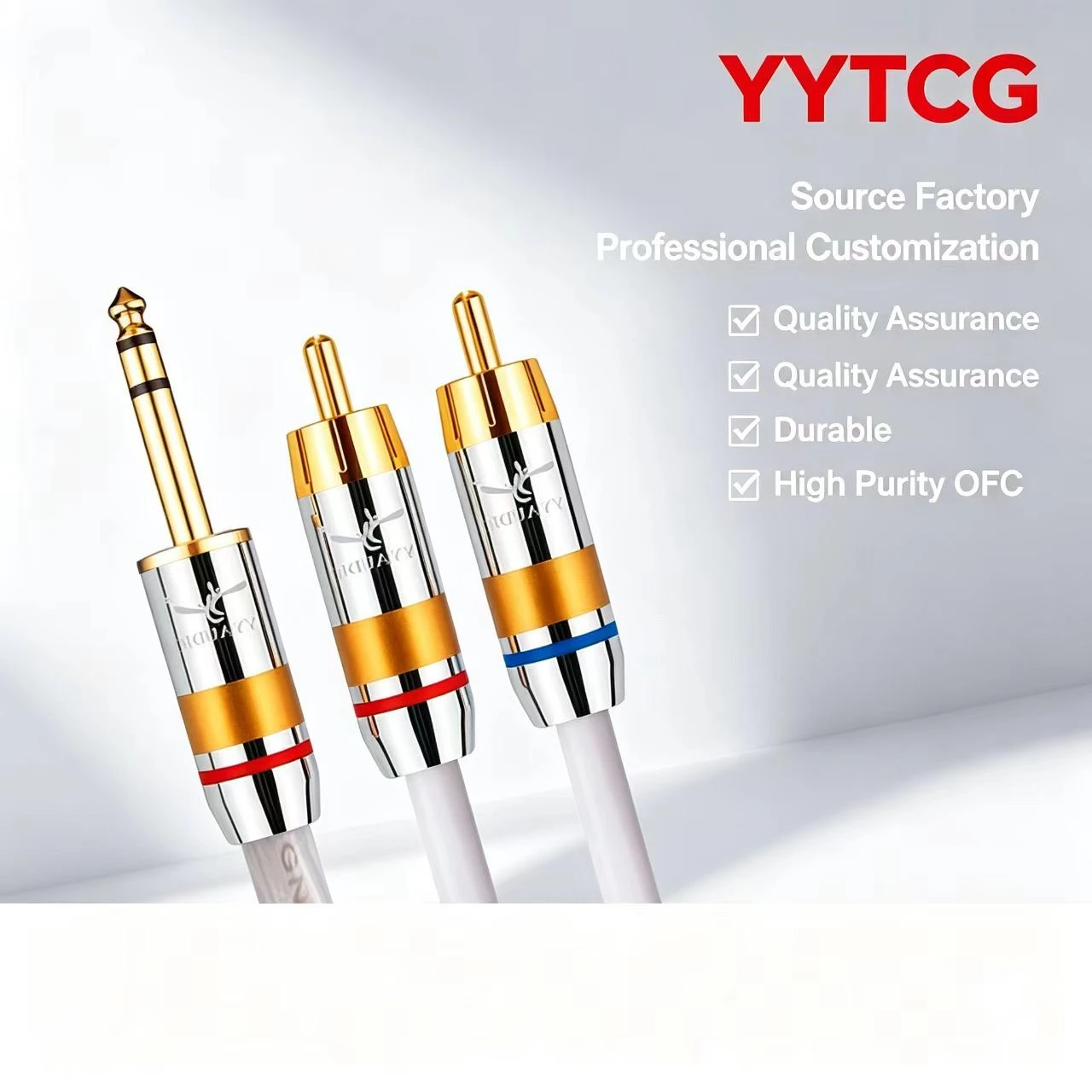 YYAUDIO 8mm 6.35mm TRS Male to Dual RCA Male Silver Plated OFC Stereo Audio