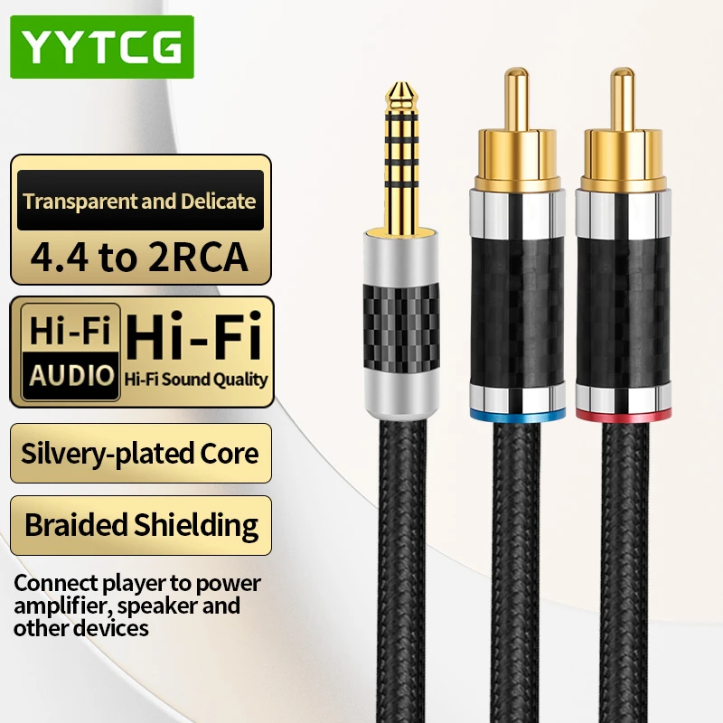 YYTCG 4.4mm Balanced to Dual RCA Audio Cable Silver-Plated OFC Core, Braided Shielding, Hi-Fi Sound for Player, Amp & Speaker