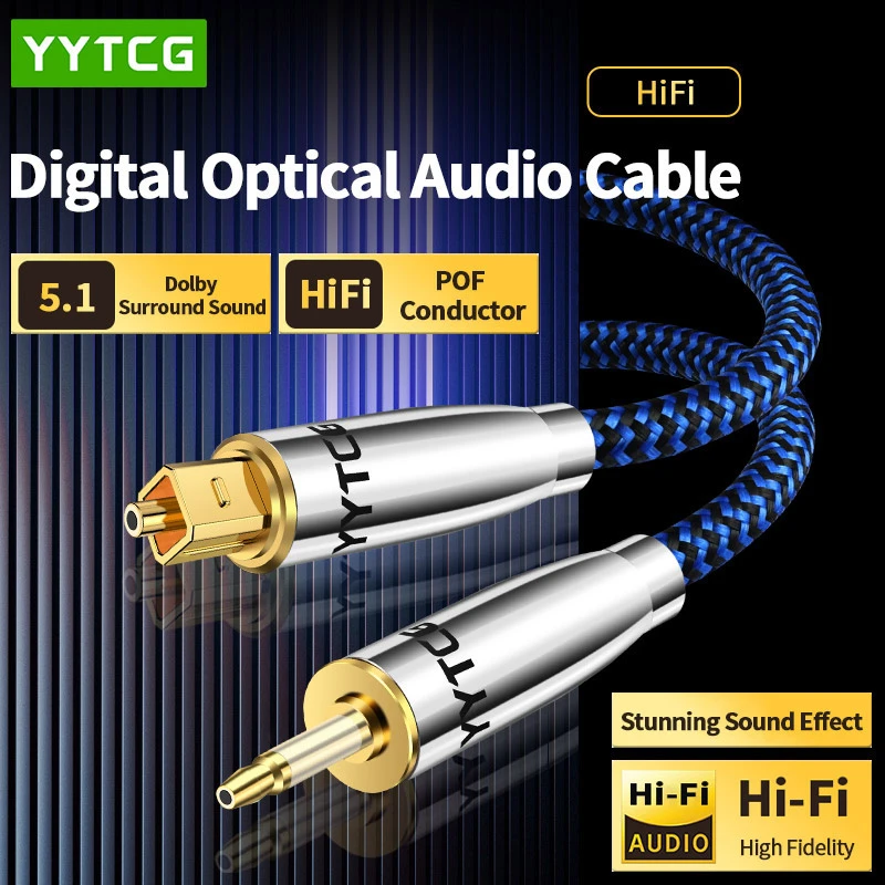 YYTCG 5.1 Surround Sound, POF Conductor, Aluminum Alloy Shell Digital Optical Audio Cable for Home Theater & Gaming