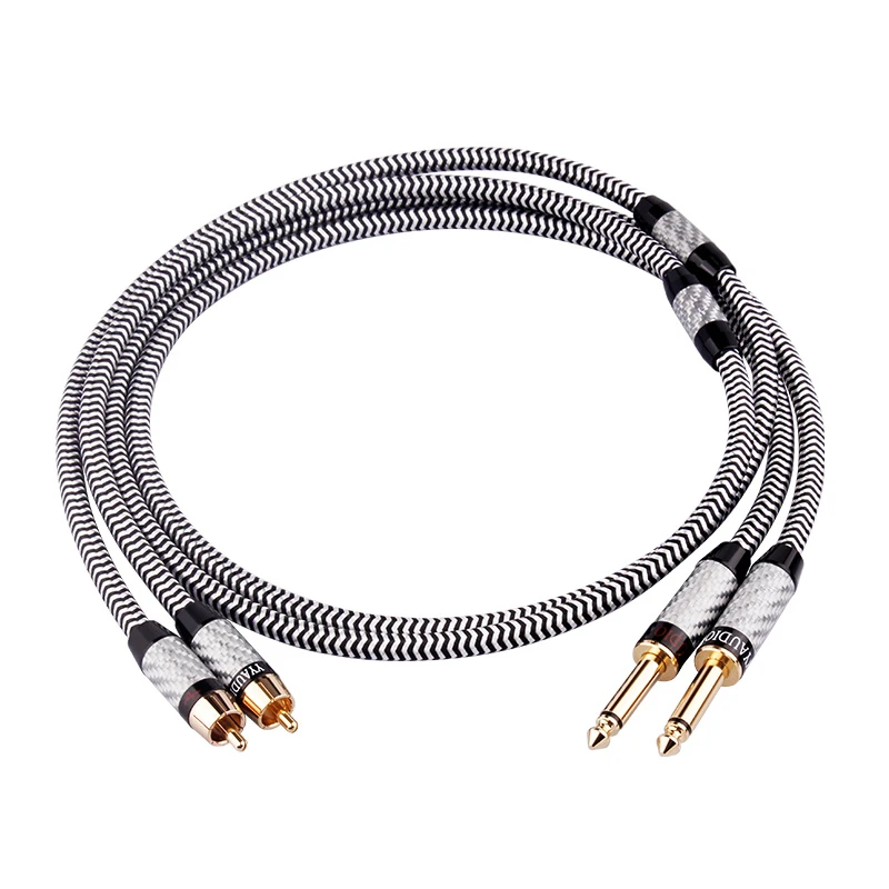 YYTCG 7N OCC Silver-Plated HiFi 6.5mm to RCA Audio Cable with Carbon Fiber Shell for Mixers, Amplifiers & Studio Monitors