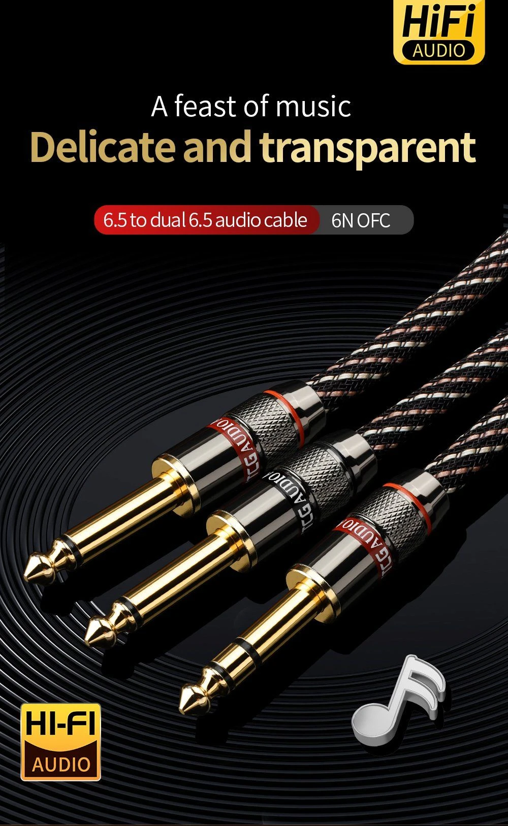 YYTCG Braided 6.35mm TRS to 2 RCA Male Y-Cable with Multi-layer Shielding for Studio and Home Audio