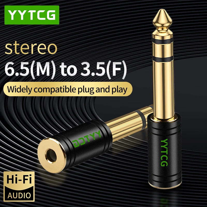 YYTCG Gold-Plated Pure Copper Plug 6.5mm Male to 3.5mm Female Stereo Audio Adapter for Guitar Piano Amp & Headphones