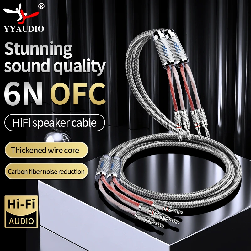 YYTCG HIFI 6N OFC Speaker Cable PVC Jacket OFC Pure Copper Audio Speaker Wire with Rhodium -plated Plug