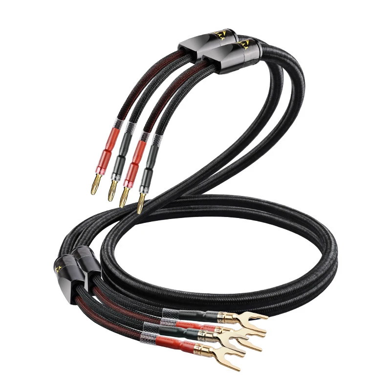YYTCG Hifi Speaker Audio Cable High End Amp OFC Y spade /Banana Male to Male Low Noise Nylon Jackepade