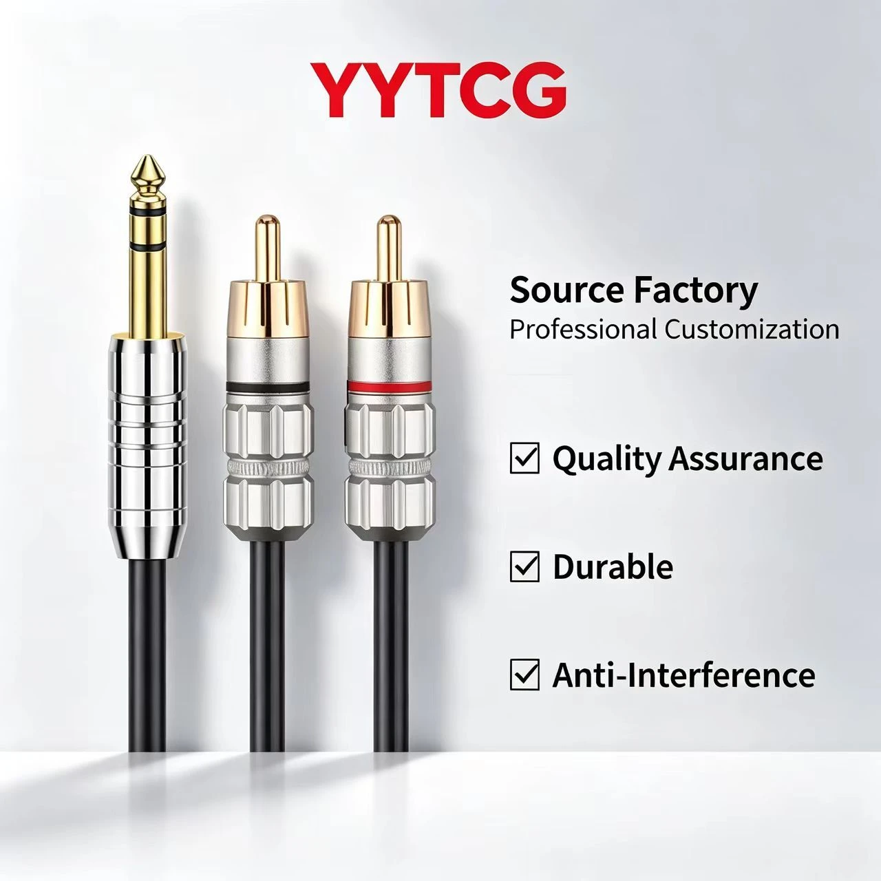 YYTCG High Elasticity 018 6.35mm TRS Male to Dual RCA Male Stereo Audio Interconnect Cable for Mixer Amplifier Guitar