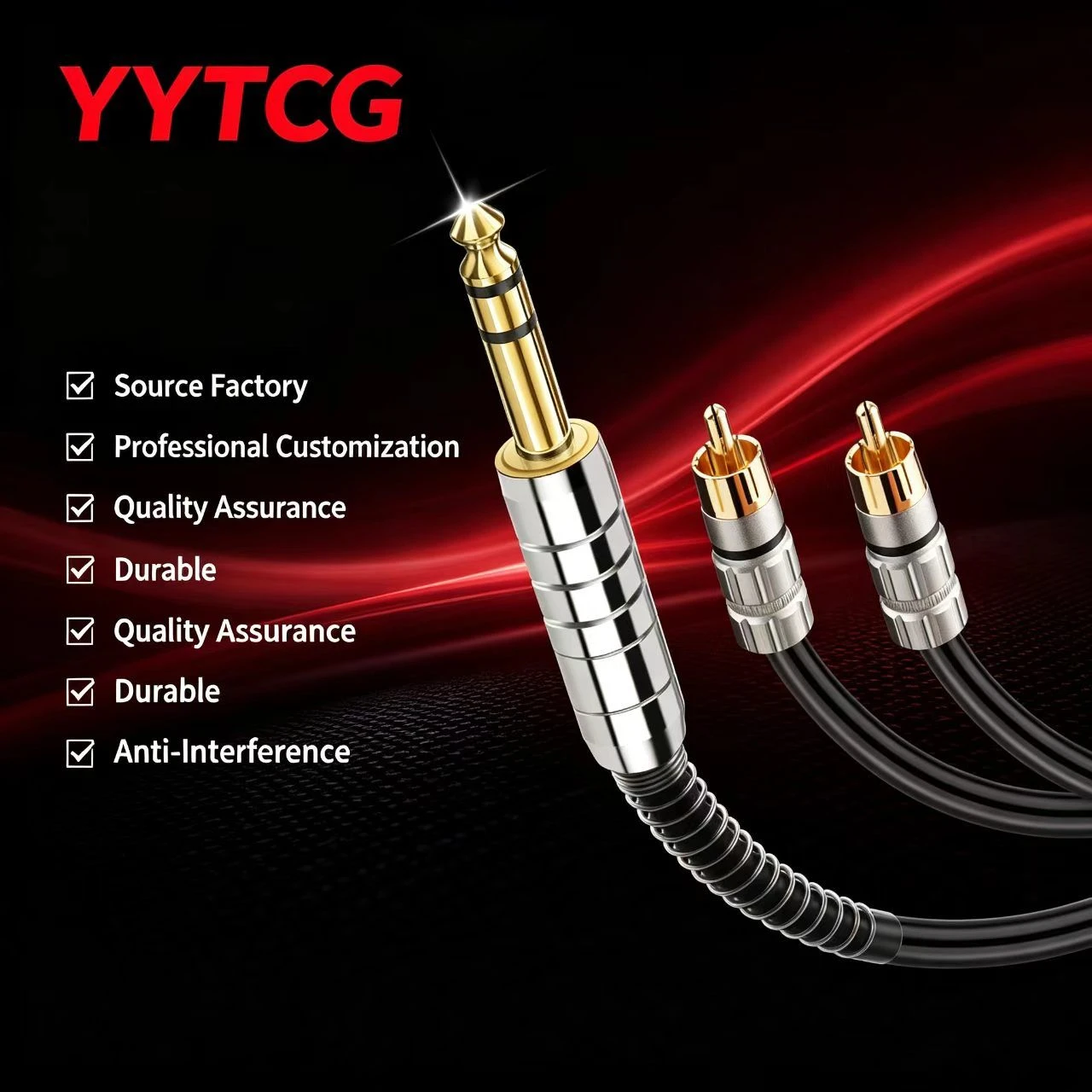 YYTCG High Elasticity 018 6mm Diameter 1/4 Inch TRS Male to 2RCA Male Gold Plated Audio Cable for Home Theater DJ Equipment