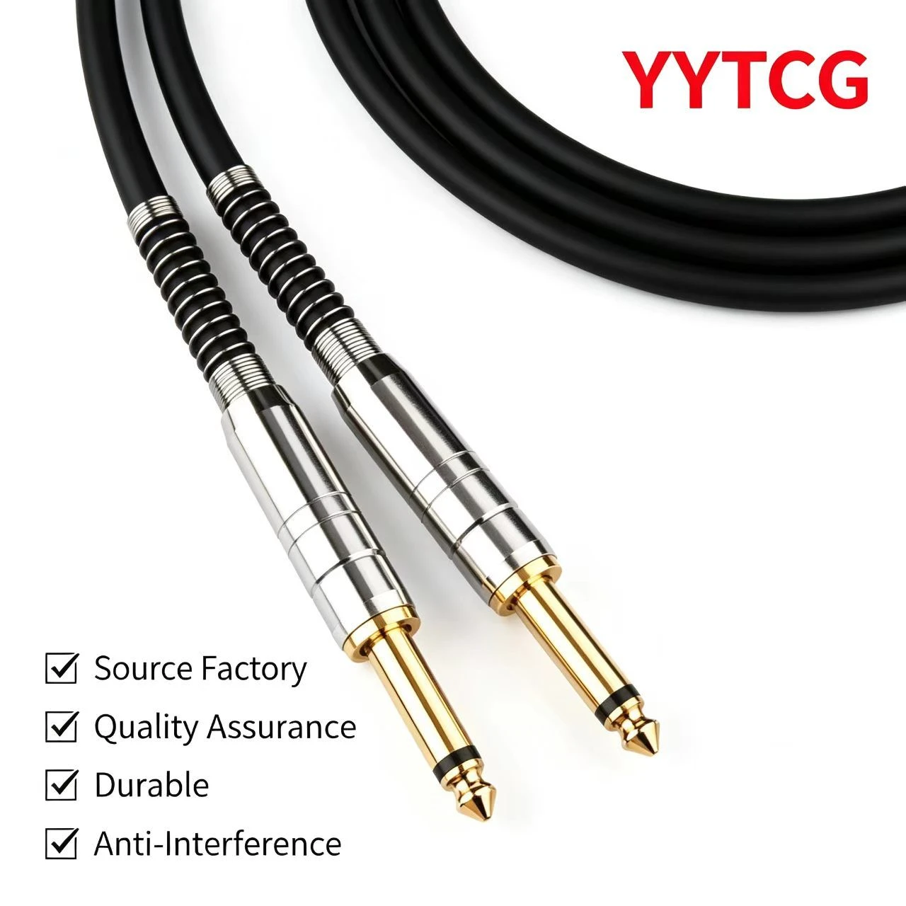 YYTCG High Purity OFC 6.35mm Mono TS to TS Male Shielded Interconnect Cord for Bass Electronic Organ Amplifier