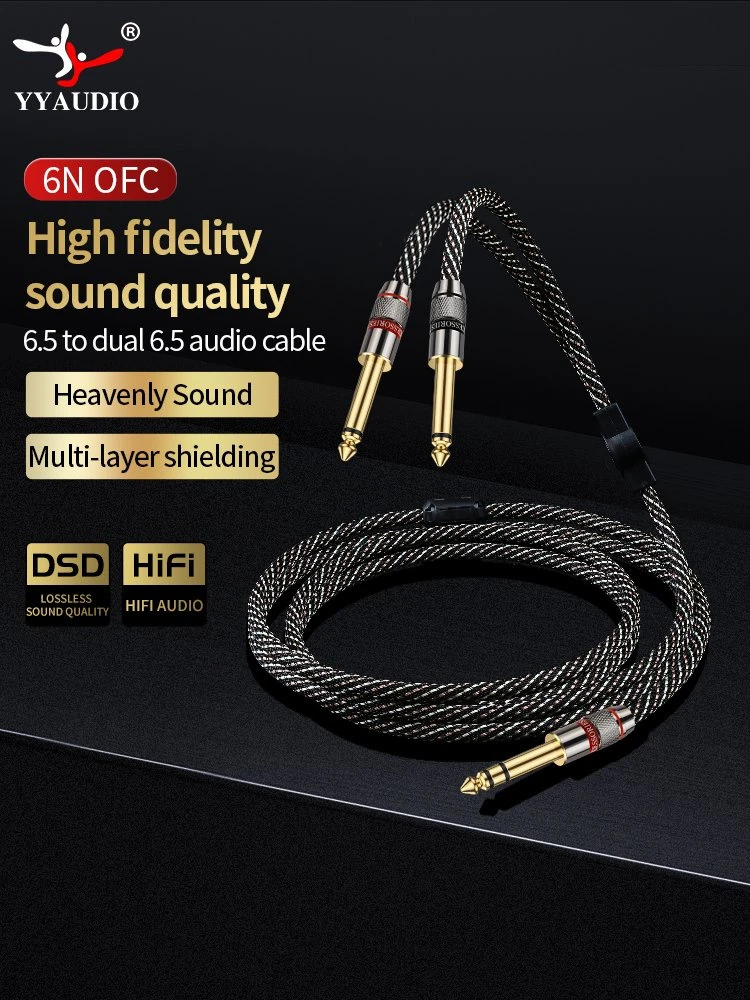 YYTCG Premium 6.5mm TRS Male to Dual 6.5mm TS Male Stereo to Mono L/R Splitter Braided Audio Cable Oxygen-Free Copper for Mixer Amplifier Speaker Electric Guit
