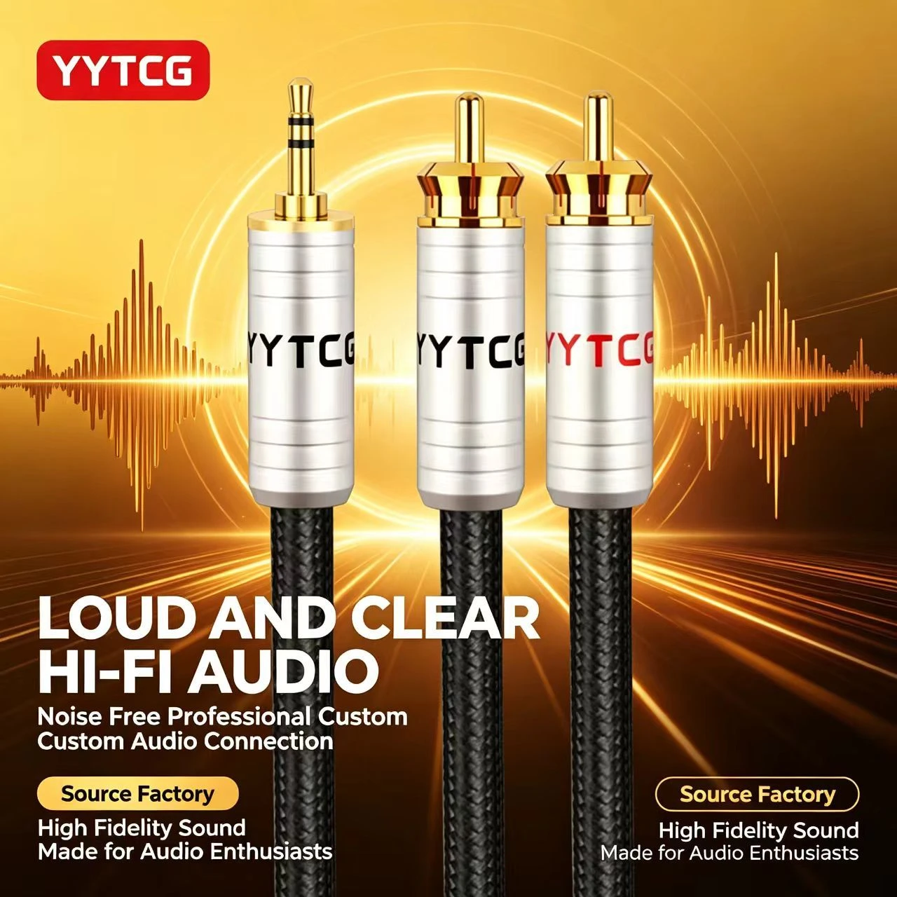 YYTCG Professional 3.5mm C1 Plug to Dual RCA Male Cable Shielded HiFi Audio Cable for Speaker System and Audio Equipment