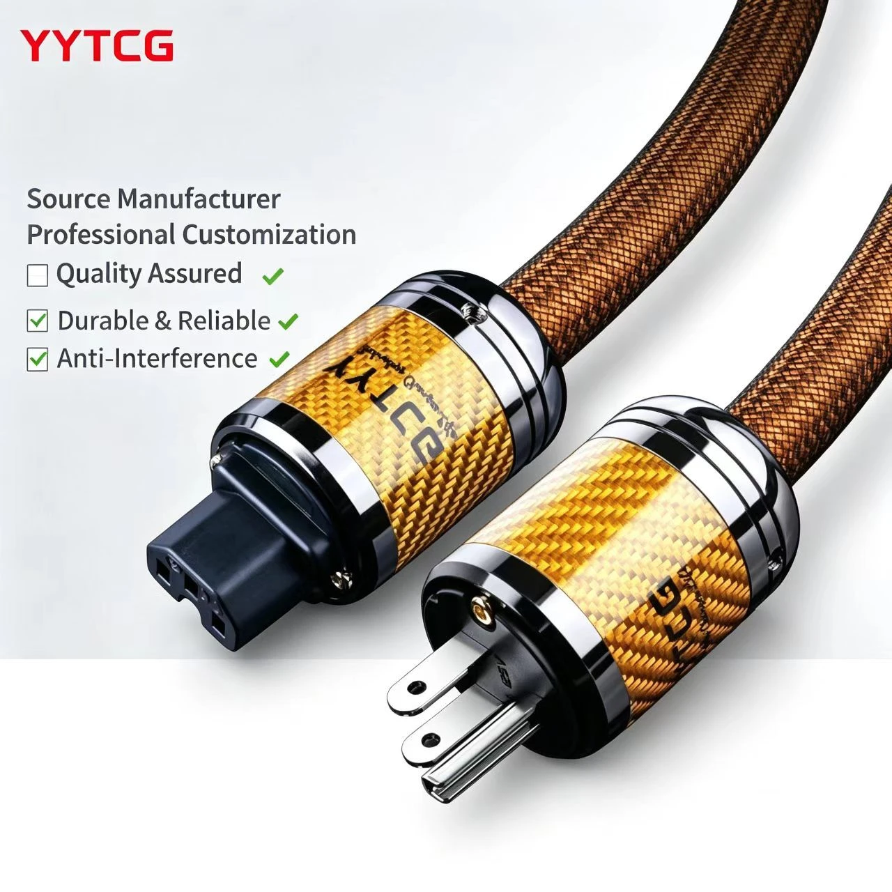 YYTCG T5 7N OCC Silver Plated Multi Layer Shielding HiFi Power Cord American Standard for Studio Monitor and Subwoofer