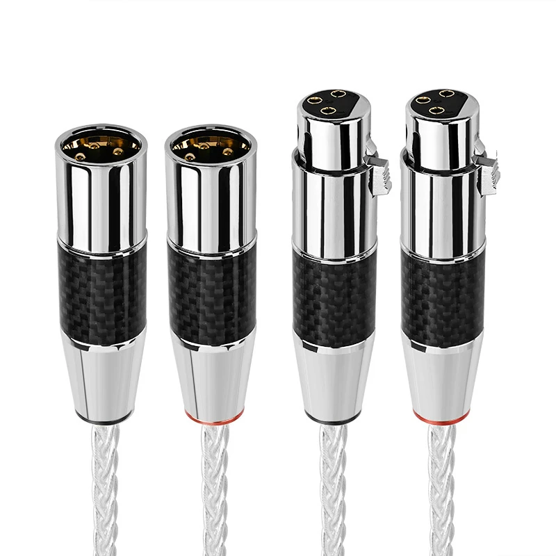Yyaudio 7n Occ Silver-Plated XLR Balanced Cable HiFi Audio Interconnect with Carbon Fiber Rhodium Plugs & Anti-Interference Magnetic Ring