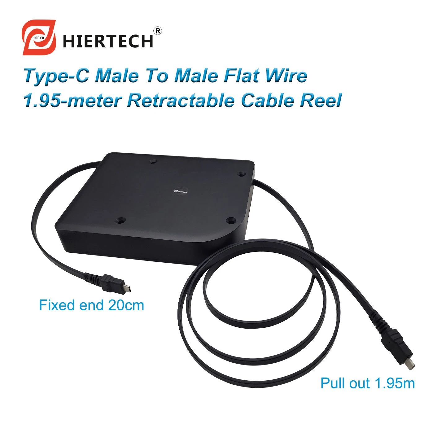 hiertech Black 1.95-meter Type-C data cable reel for laptops with self-locking feature